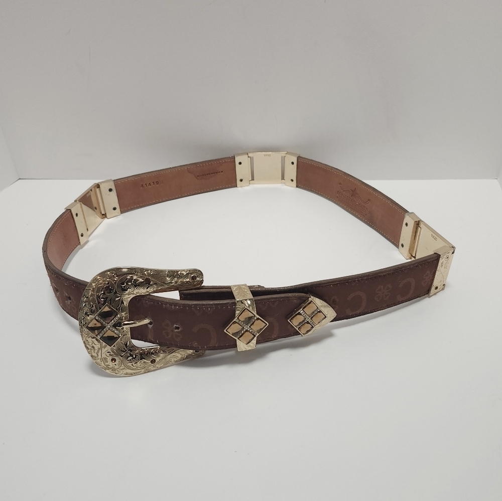 Los Altos Womens Western Belt Leather Jeweled Brown Tan Gold Size 36